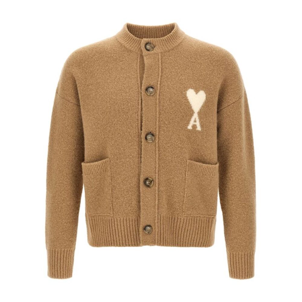 Ami Paris Beige Alpaca Leather Women's Cardigan